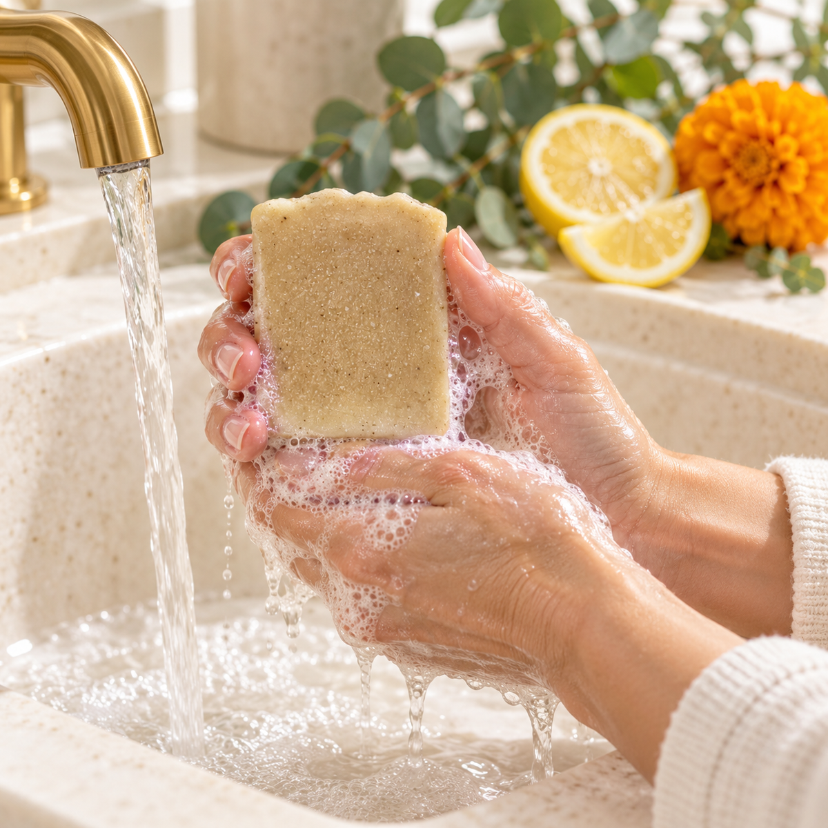 Handcrafted Herbal Eucalyptus, Lemon & Marigold Soap
