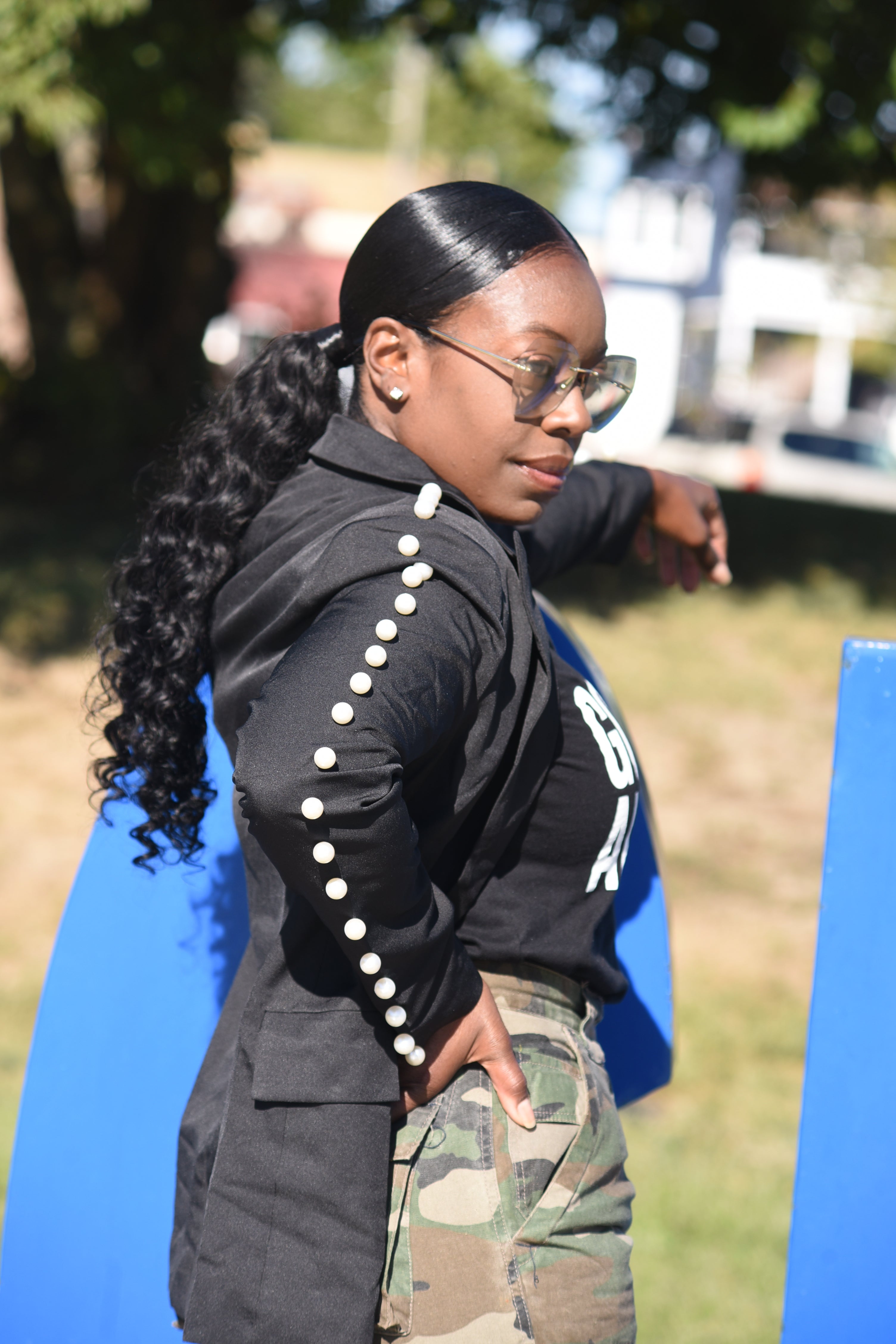 Black Pearl-Embellished Blazer