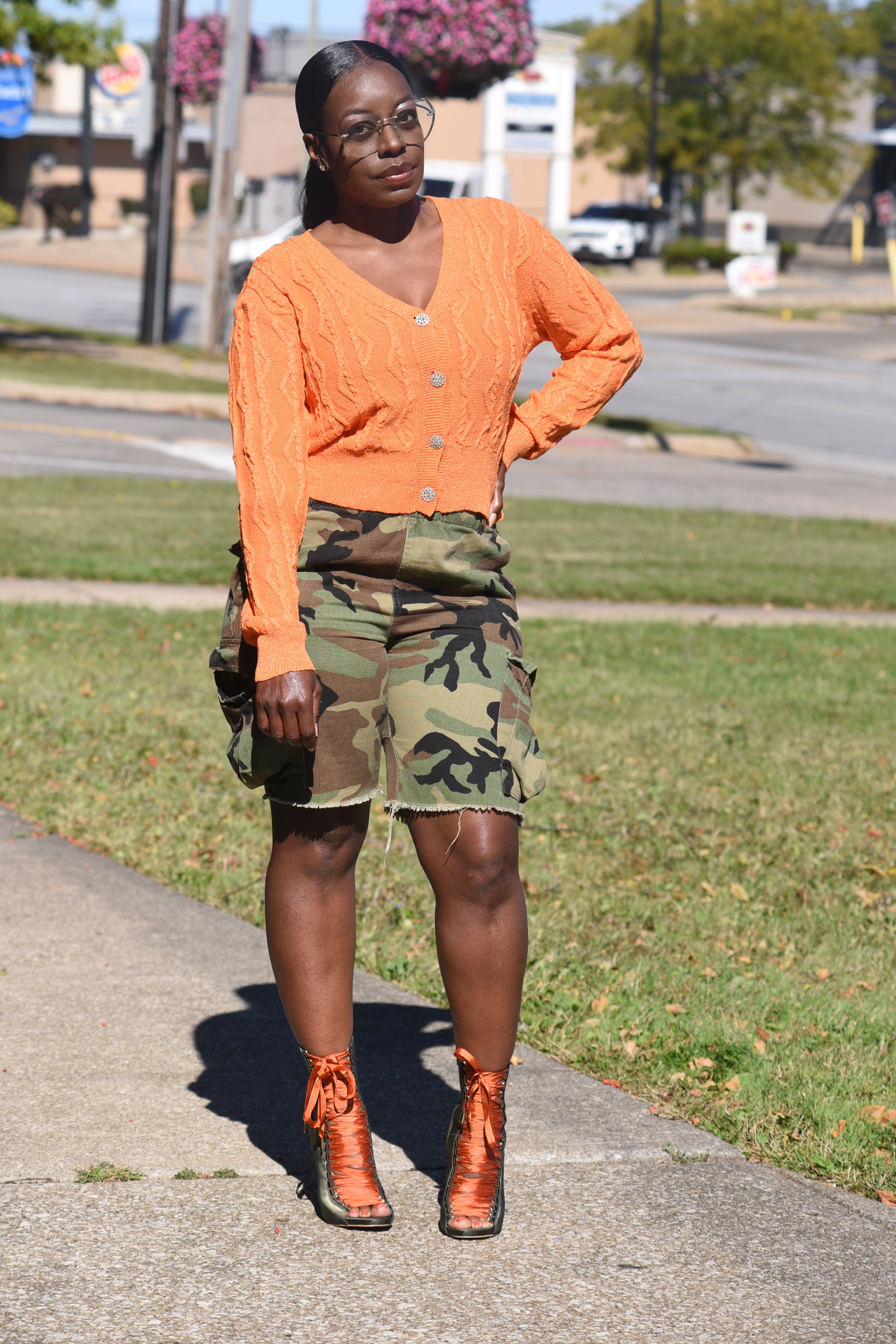 Orange Cable Knit Cardigan