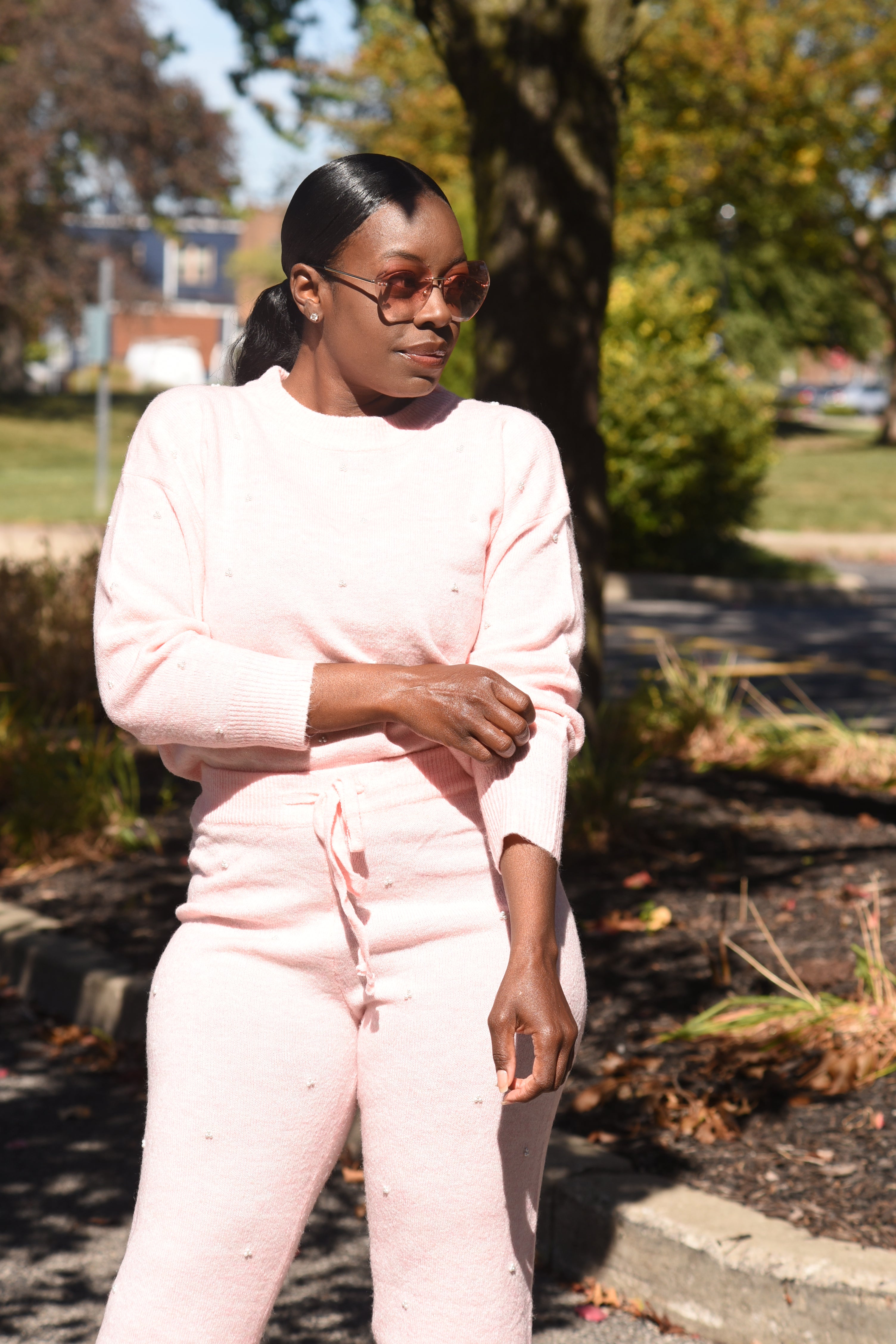 Powder Pink Pearl Sweater Set