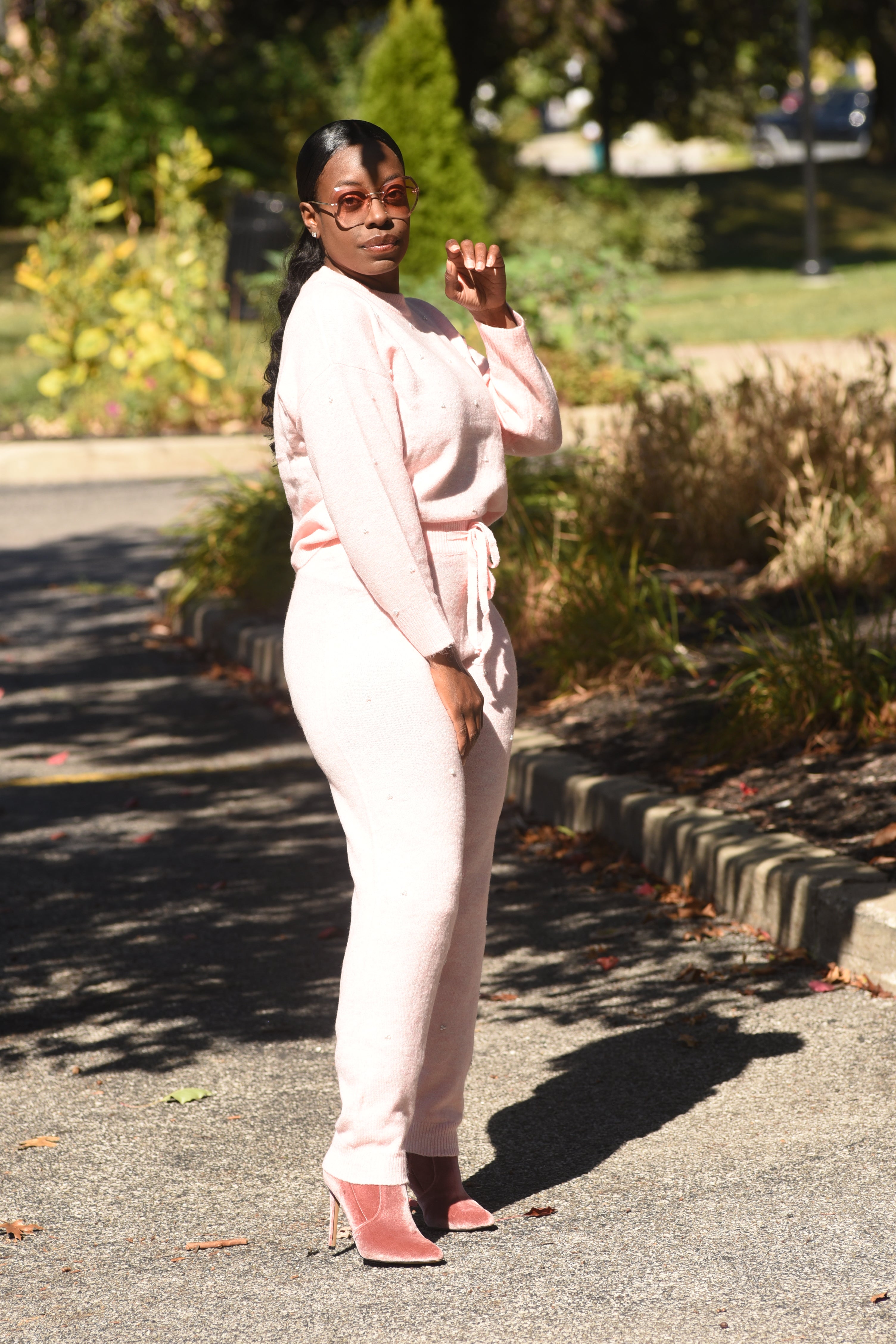 Powder Pink Pearl Sweater Set