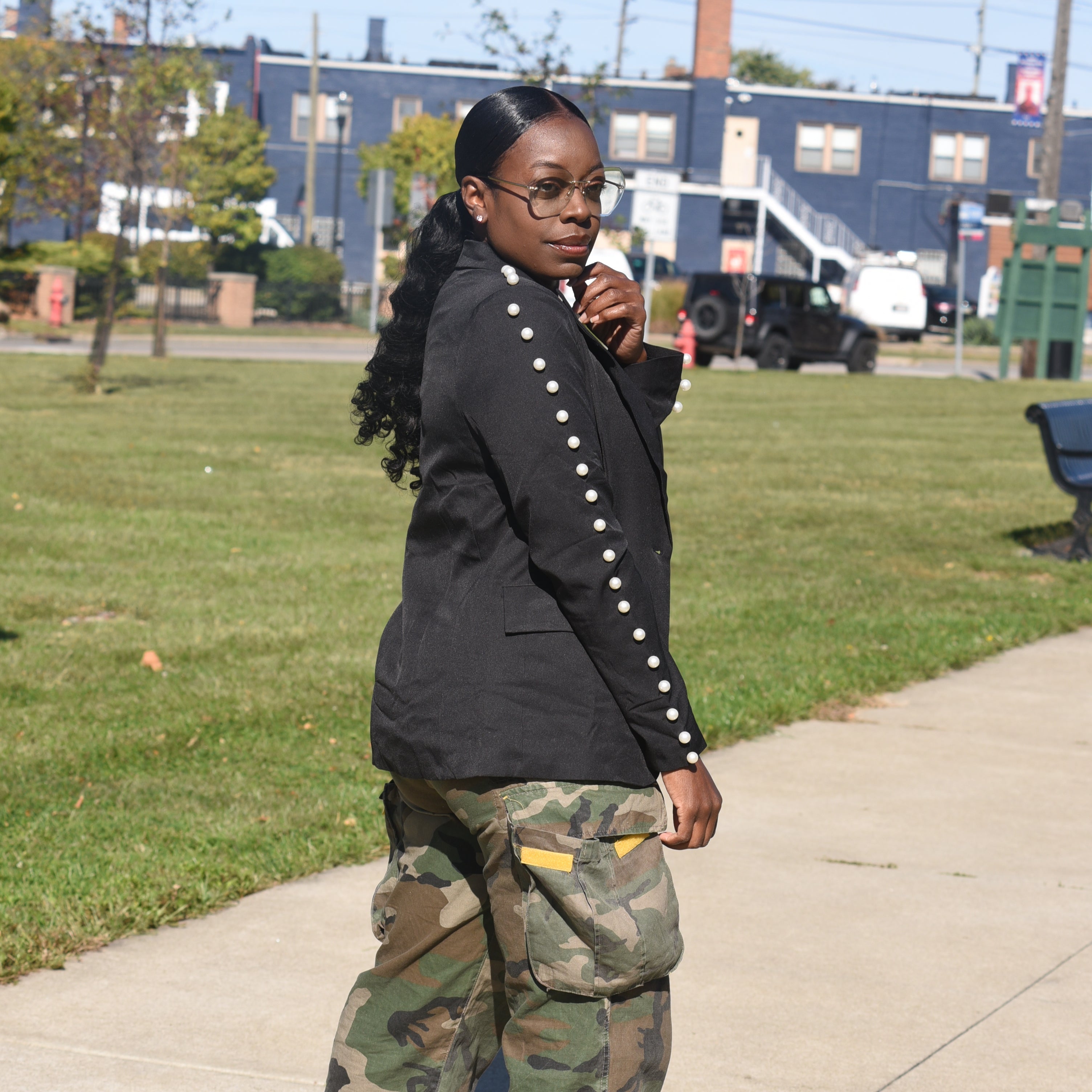 Black Pearl-Embellished Blazer