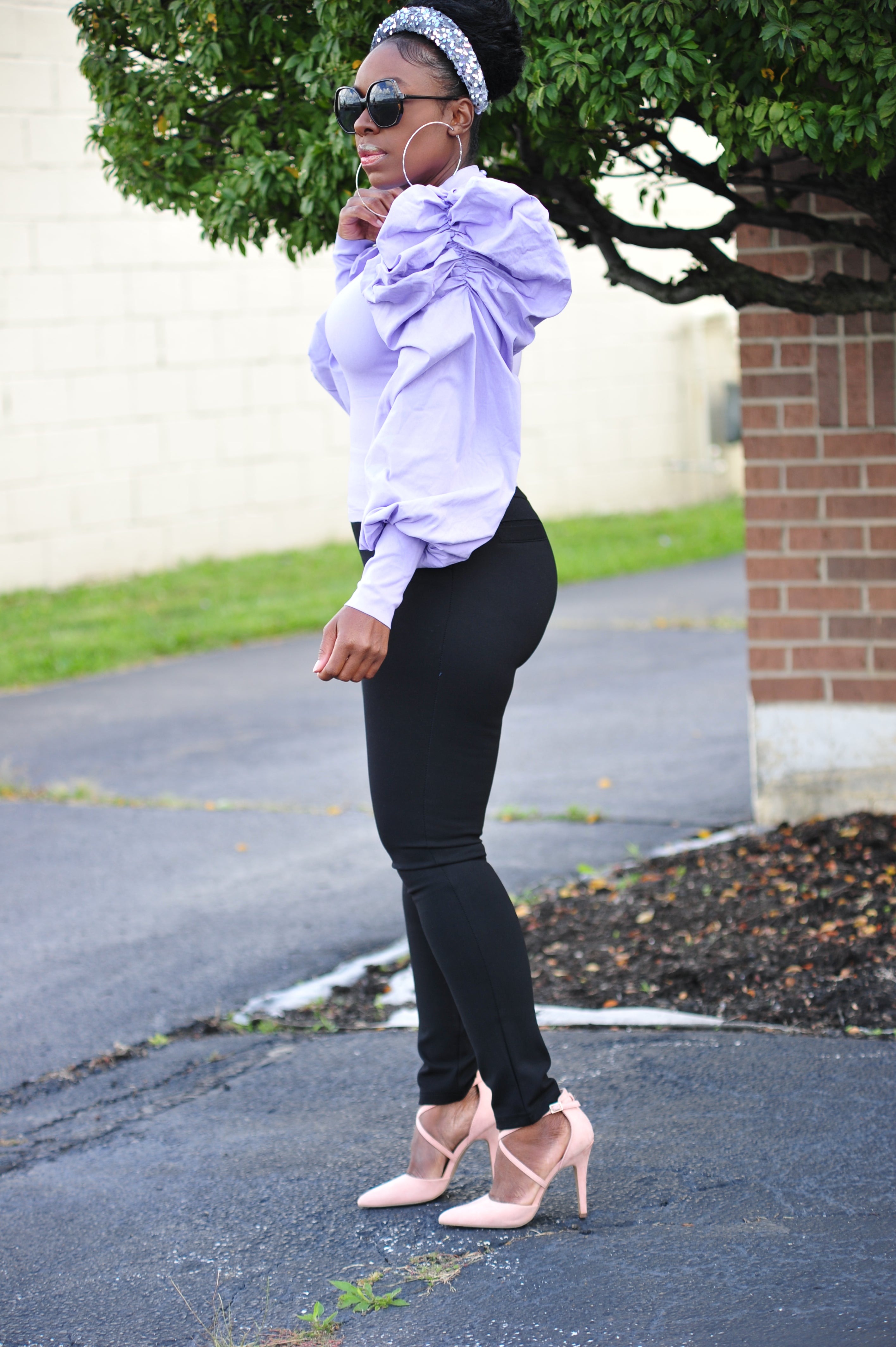 Lavender In Fall Balloon Sleeve Blouse